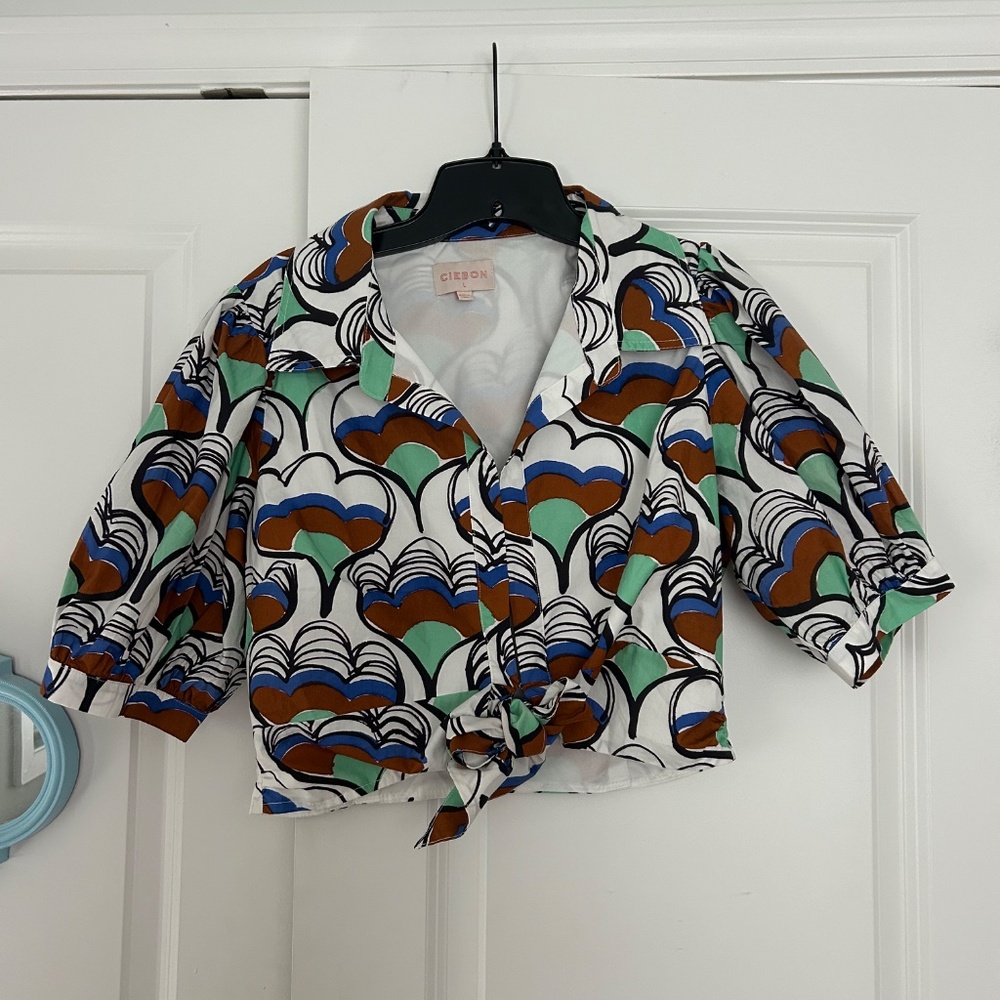 Ceibon Multi-Color Tie Front Blouse - Size Large